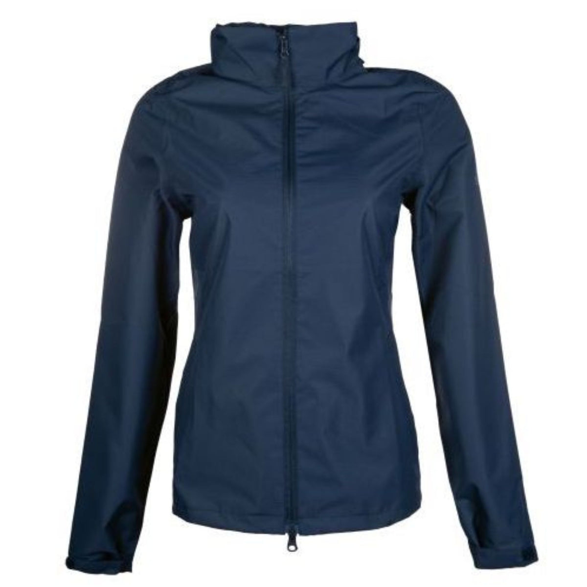 Front view of navy summer rain jacket.